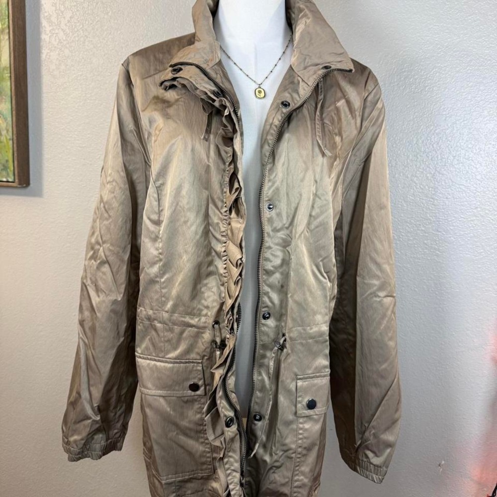 Taupe Utility Jacket w/ Ruffle Front | Style & Co Lightweight Coat